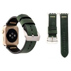 Wigento Smartwatch-Armband Echt-Leder Armband für Apple Watch Serie 1 / 2 / 3 42 mm Grün