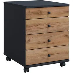 Mid.you Rollcontainer , Anthrazit, Honigeiche , Kunststoff , 4 Schubladen , 42x57x50 cm , Büromöbel, Schreibtischcontainer, Rollcontainer