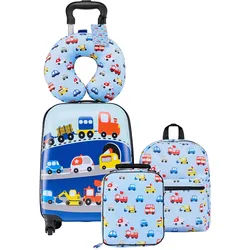 VEVOR 5 tlg. Kinderkoffer Set, 457,2 mm, Hartschalenkoffer mit Kindertrolley, Rucksack, Nackenkissen, Lunchbox & Kofferanhänge, Kofferset fürJungen & Mädchen, praktisch für Reisen Fliegen (Autos)