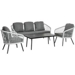 Outsunny Polyrattan Gartenmöbel Set mit Sofa Kissen Aluminium Grau , Kunststoff , Gartenmöbel, Gartenmöbel-Sets