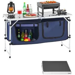 VEVOR Camping Küchentisch klappbarer Kochtisch Outdoor, 3-fach höhenverstellbar, tragbare Kochstation aus Aluminium mit Organizer & Tragegriff, für Grillpartys Picknicks Wohnmobilreisen Blau