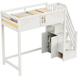 Okwish Hochbett 90/200 cm Weiß mit Sicherheitsgeländer und auswechselbarer Leiter , Holz , 90x200 cm , Babymöbel & Kindermöbel, Kinderzimmer & Jugendzimmer, Kinderbetten, Hochbetten