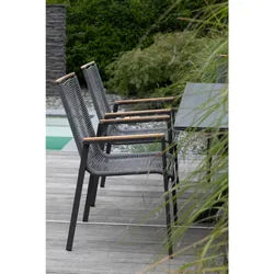 Gardenson Gartensessel , Grau , Holz, Metall, Kunststoff , Teakholz , 55x87x66 cm , stapelbar, wetterfest, UV-beständig , Gartenmöbel, Gartensessel
