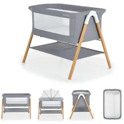 Moni Komplettbett Beistellbett Kalinihta Matratze, mit Reißverschluss, Moskitonetz, Holzdruck grau