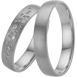 Trauring FIRETTI "Schmuck Geschenk Gold 375 Hochzeit Ehering "LIEBE" Sterne" Gr. 23, weiß (weißgoldfarben), Fingerringe, Damen, 23, ohne Brillanten, Weißgold 375, 4mm, Trauring, Made in Germany, wahlweise mit oder ohne Brillanten