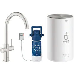 GROHE Red Duo Armatur und Boiler Größe M, Armatur mit C-Auslauf 30083001, Küchenarmaturen, supersteel