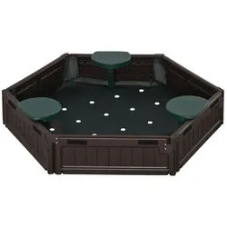 Outsunny Sandkasten Sandbox mit 3 Sitzplatten, Abdeckplane, für 3-12 Jahre Kinder, (Sandspiel, 1-tlg., Sandkiste), für Garten, Balkon, Dunkelgrün + Braun braun|grün