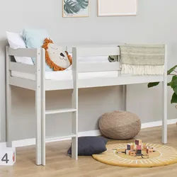 Mid.you Hochbett , Grau , Holz , Kiefer , vollmassiv , Höhe ca. 9 cm , 70x160 cm , für Rollrost geeignet , Holzmöbel, Holzbetten, Kinderbetten Holz