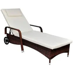 vidaXL Gartenliege Sonnenliege mit Polster & Rollen Poly Rattan Braun, 1 St. braun