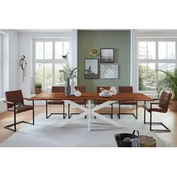 SAM® Baumkantentisch Memphistos, Akazienholz, Baumkante, Metallgestell Spider-Form, bis 3 Meter braun 200 cm x 77 cm x 100 cm