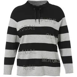 VIA APPIA DUE Longpullover Gestreifter Feinstrick Große Größen grau|schwarz 52