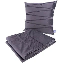 Kuschelset , Graphitfarben , Textil , 2-teilig , Retro , Füllung: Polyester , 130x170x1.7 cm , Heimtextilien, Wohntextilien, Decken