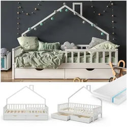 VitaliSpa Hausbett Kinderbett Spielbett Noemi 90x200cm inkl. Matratze Schubladen