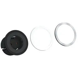Bachmann 926.001 PIX Steckdose, 1 Schutzkontaktsteckdose mit Zierringen schwarz / weiß / Edelstahl-Optik, Zuleitung 2,0m H05VV-F3G1,5qmm mit Aderendhülsen