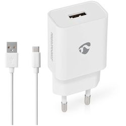 Nedis Netzladegerät 12 W 1x 2.4 A A - Anzahl der Ausgänge: 1, USB-A, USB Type-CTM (Lose) Kabel, Single Voltage Output, weiß