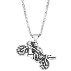 KARMA Kette mit Anhänger Herren Motorrad Edelstahl Silber Schmuck 70cm Kette Herrenschmuck (Bikerschmuck Bikerhalskette, 1-tlg., Geschenk für Ihn Männer), Edelstahlkette Männer Herrenhalskette Halskette silberfarben