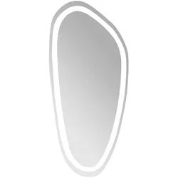 Novel Badezimmerspiegel , Silberfarben , Glas , oval , 45x80x3.1 cm , Goldenes M , beheizbar , Badezimmer, Badezimmerspiegel, Badspiegel