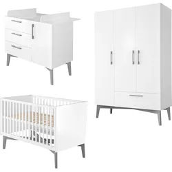 roba® Babyzimmer-Komplettset »Mika«, (Set, 3 St., Kombi-Kinderbett, Kleiderschrank, Wickelkommode), mit grauen Füßen im Retro Look Roba® weiß