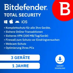 Bitdefender Total Security 3 Geräte - 1 Jahr Software