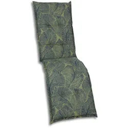 Xxxl Relaxsesselauflage , Grün , Textil , Blätter , Füllung: Schaumstoff, Vlies , 50x7x170 cm , Oeko-Tex® Standard 100 , pflegeleicht, hochwertige Qualität, langlebig, für den Außenbereich geeignet, mittels Bändern zu befestigen, mittels Gurtband zu befestigen , Gartenmöbel, Gartenpolster & Auflagen, Sesselauflagen