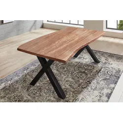 SAM® Esstisch Argos, Akazienholz, echte Baumkante, Metallgestell X-Form, bis 3 Meter beige 140 cm x 77 cm x 80 cm