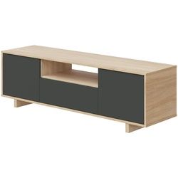 Dmora TV-Ständer Visalia, Wohnzimmer TV-Sideboard, 3-türiger TV-Ständer, Niedriges Sideboard für Wohnzimmer, 150x41h46 cm, Eiche