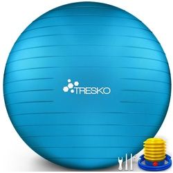 TRESKO Gymnastikball mit GRATIS Übungsposter inkl. Luftpumpe Yogaball, BPA-Frei Sitzball Büro Anti-Burst inkl. Luftpumpe, Fitnessball blau 85 cm