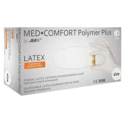 MED-COMFORT Polymer Plus Latexhandschuhe, puderfrei, beige, Unsterile Einmalhandschuhe mit hoher Griffigkeit, 1 Packung = 100 Stück, Größe S