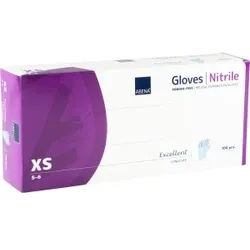 ABENA® Excellent Nitrilhandschuhe, puderfrei, extra lang, blau, Lange und elastische Einmalhandschuhe mit Rollkante, 1 Packung = 100 Stück, Größe XS