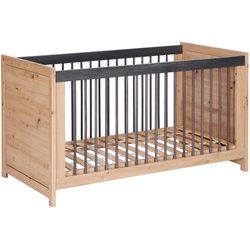 My Baby Lou Gitterbett , Eichefarben, Dunkelgrau , Holz, Holzwerkstoff , Buche , massiv, Sperrholz , 76.50x80x145 cm , zum Juniorbett umbaubar, Lattenrost inklusive , Holzmöbel, Holzbetten, Gitterbetten Holz