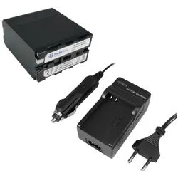 Trade-Shop 2in1 Set passend für Sony NP-F950 NP-F960 NP-F970 Ladegerät + Kamera-Akku Li-Ion 10400 mAh (7,4 V), Für 220V Steckdose und 12V/24V Kfz Zigarettenanzünder
