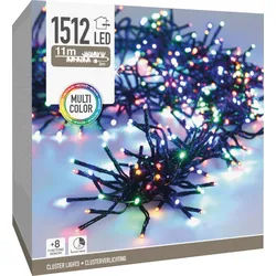 LED-Clusterlichterkette Büschel bunt, 1512 LEDs, schwarzes Kabel, Innen/Außen, 14m