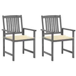 vidaXL Gartenstuhl Gartenstühle mit Kissen 2 Stk. Grau Massivholz (2 St)
