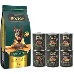 HEKTOR BALANCED Erwachsene 15kg + WILD FARM Monoprotein MIX 6x800g