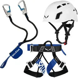 Klettersteig Komplettset Salewa Premium Attac + Salewa Via Ferrata Evo Harness + Salewa Helm Toxo white