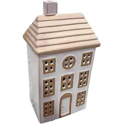 X-Mas Dekohäuschen , Naturfarben, Weiß , Keramik , Uni , Haus , 11.3x20.3x8.3 cm , RoHS, Ce , Kunsthandwerk, LED-Beleuchtung, zum Stellen , Dekoration, Weihnachtsdekoration