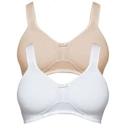 Entlastungs-BH SUSA "2er Pack Entlastungs BH ohne Bügel Basics", Damen, Gr. 85, Cup B, bunt (weiß cappuccino), Stoff, Obermaterial: 97% Baumwolle CO. 3% Elasthan EL., BHs Entlastungs-BH