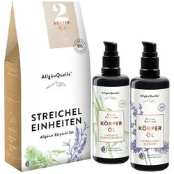 AllgäuQuelle BIO K√∂rper√∂l-Set mit 100% Bio ätherische √ñle Lemongrass, Orange und Lavendel, Zeder Pumpl√∂sung 200 ml