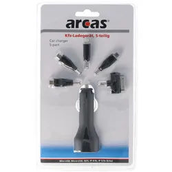 12 Volt USB Ladegerät 5-teilig mit Stecker Micro-USB, Mini-USB, für iPhone 3, 4, 5, 6 und NDS, Kabellänge 1,1 Meter