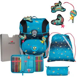 DerDieDas ErgoFlex Tiny Exklusiv LED Schulrucksack 5-teiliges Set Rainbow Star