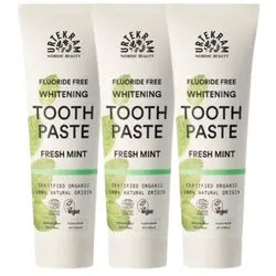 Urtekram Zahncreme Fresh Mint Whitening Zahnpasta ohne Fluorid Tube 3x75 ml