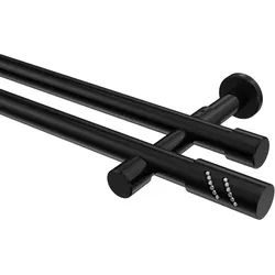 GARDINENSTANGE Prestige Zoena 260 cm (geteilt in 2 x 130 cm), 2-läufig (ohne Ringe), 20 mm Ø Schwarz