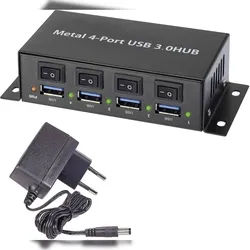 Renkforce RF-3955362 4 Port USB 3.2 Gen 1-Hub (USB 3.0) Metallgeh?use, einzeln schaltbar, zur Wandmo