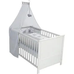 Roba Babybett Elefant 70 x 140 cm weiß , Weiß , Holzwerkstoff , Rechteckig , 70x140 cm , Babymöbel, Babybetten, Gitterbett