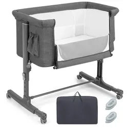 Costway Babybett 3 in 1 Beistellbett Grau , Metall , Babymöbel & Kindermöbel, Babyzimmer, Babybetten, Gitterbetten