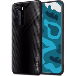 Cadorabo TPU Gestreiftes Glas Cover (Huawei P40 Pro), Smartphone Hülle, Schwarz