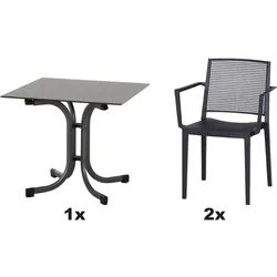 SIENA GARDEN Urban Lights Set 3teilig Square Sessel gastrotauglich anthrazit mit Tisch Sola 80x80