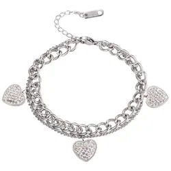 KARMA Edelstahlarmband Damen Armband Herzen Edelstahl Bettelarmband Silber od. Roségold (wasserfest & antiallergisch, 1-tlg., Mehrreihig goldene Kette Geschenk), Herzarmband Armschmuck Frauen silberfarben