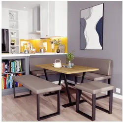 AN FURNITURE STORE Eckbankgruppe Eckbank ALINA Metall Set, (Eckbank mit Tisch, Sitzbank und Hocker), Tischplatte 32 mm, Farbe ARTISAN OAK, pulverbeschichtetes Metallprofil braun