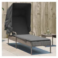 vidaXL Gartenliege, Sonnenliege mit Dach Grau Poly Rattan